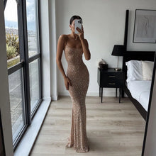 Load image into Gallery viewer, Boozrey Sexy Diamonds Fishtail Maxi Dress Mesh See-Through
