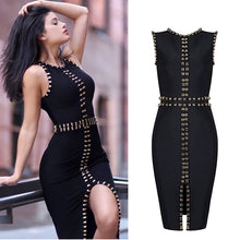 Load image into Gallery viewer, 2023New Fashion round Neck Bead Slim Sleeveless Sheath Slit Evening Bandage Dress
