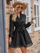 Load image into Gallery viewer, Belted Surplice Neck Long Sleeve Mini Dress
