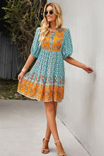 Load image into Gallery viewer, Bohemian Tie Neck Balloon Sleeve Dress
