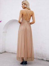 Load image into Gallery viewer, Belted Crisscross Back Plunge Tulle Dress
