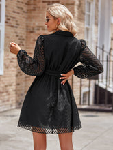 Load image into Gallery viewer, Belted Surplice Neck Long Sleeve Mini Dress
