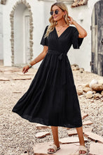 Load image into Gallery viewer, Belted Flutter Sleeve Tiered Surplice Dress
