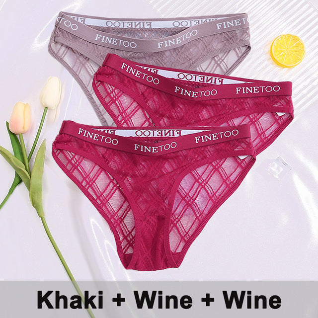 3PCS Sexy Mesh Women Panties Lace Lingerie Temptation Low-waist Panties Transparent Hollow Out Briefs Women's Underwear M-XXL