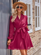 Load image into Gallery viewer, Belted Surplice Neck Long Sleeve Mini Dress
