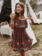 Load image into Gallery viewer, Bohemian Print Off-Shoulder Strapless Knee Length Dress
