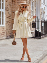 Load image into Gallery viewer, Belted Surplice Neck Long Sleeve Mini Dress
