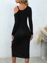 Load image into Gallery viewer, Asymmetrical Neck Drawstring Slit Dress
