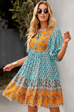 Load image into Gallery viewer, Bohemian Tie Neck Balloon Sleeve Dress
