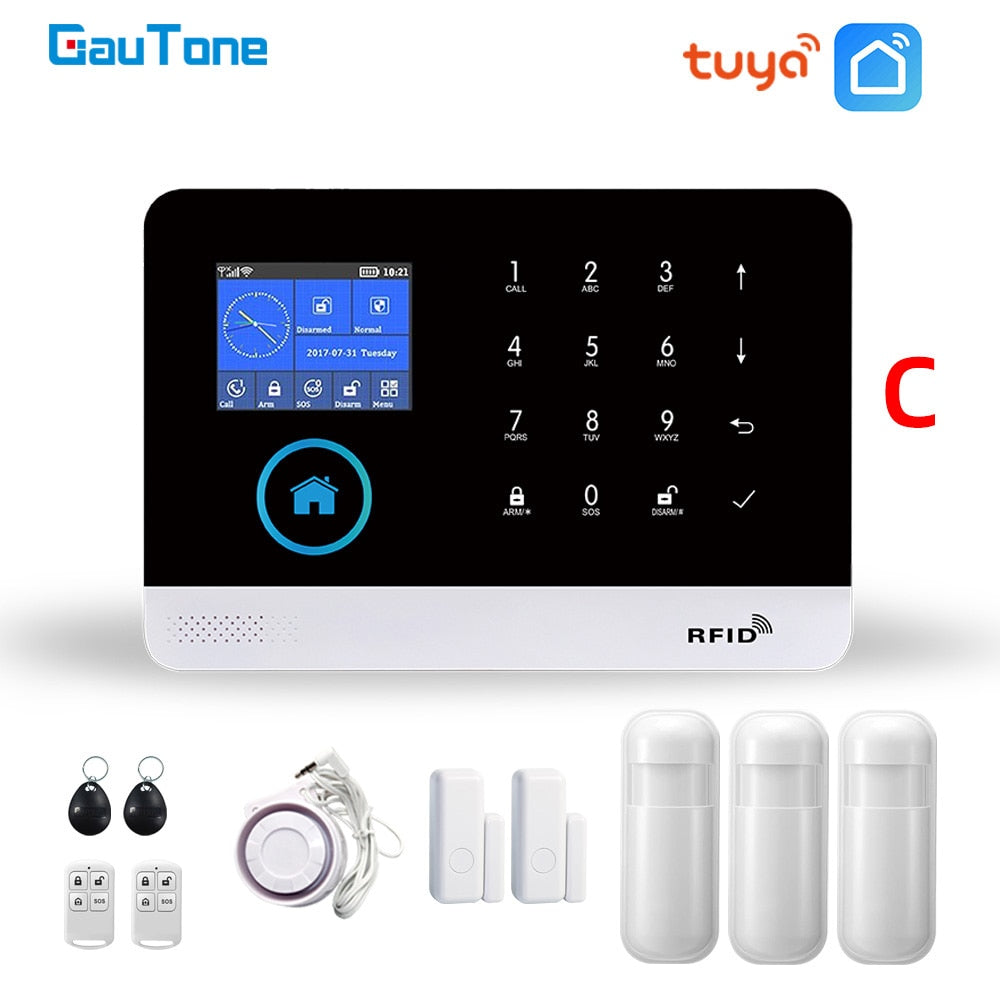 GauTone WiFi GSM Alarm System Tuya Smart Life App Control for Home Security with IP Camera RFID Card Security Alarm Smart House