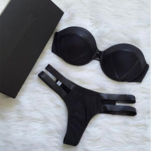 Load image into Gallery viewer, Black Bandeau Bikini Set Strapless Swimwear Women Push Up Biquini
