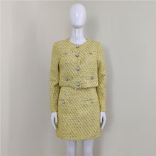 Load image into Gallery viewer, A4274 Latest Design Yellow Tweed Sequins Slim Autumn Ladies Plus Size 3 Piece Set
