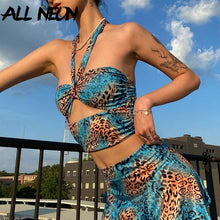 Load image into Gallery viewer, ALLNeon 90s Fashion Camouflage Hollow Out Bandage Cropped Tops Punk Style Halter Backless Tank Tops Vintage Rave E-girl Outfits
