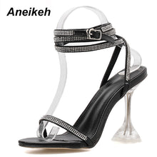 Load image into Gallery viewer, Aneikeh Glitter Rhinestone Pumps Rome Sandals Women Shoes Peep Toe Perspex Heel Stilettos High Heels Sandals Summer Party Shoes
