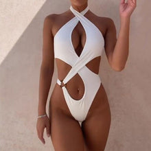 Load image into Gallery viewer, 2022 Sexy High Cut Out Halter Female Swimwear One Piece Swimsuit Women Cross Bandage Monokini Bather Bathing Suit Swim Beachwear
