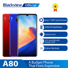 Load image into Gallery viewer, Blackview A80 Quad Rear Camera Android 10.0 Go Mobile Phone 6.21&#39; Waterdrop HD Screen 2GB+16GB Cellphone 4200mAh 4G Smartphone
