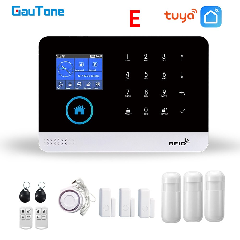 GauTone WiFi GSM Alarm System Tuya Smart Life App Control for Home Security with IP Camera RFID Card Security Alarm Smart House