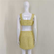 Load image into Gallery viewer, A4274 Latest Design Yellow Tweed Sequins Slim Autumn Ladies Plus Size 3 Piece Set
