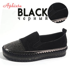 Load image into Gallery viewer, Aphixta Warm Real Mink Fur Shoes Women Luxury Crystal Hand Stitching Leather Winter Shoes Woman Slip-on Platform Flats
