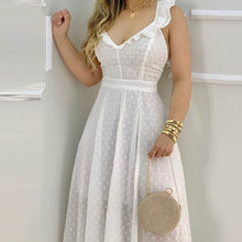 Load image into Gallery viewer, 2021 Summer Ruffle Hem Open Back Slit Maxi White Dress Sleeveless Elegant Casual Lace Up Sexy Vacation Solid Long Ladies Dress
