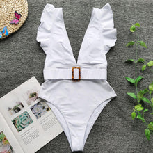 Load image into Gallery viewer, 2021 New  Fashion Swimwear Sexy Solid Color Bikini Belt Set One Piece Beach One-piece Brazilian Women&#39;s Swimsuit
