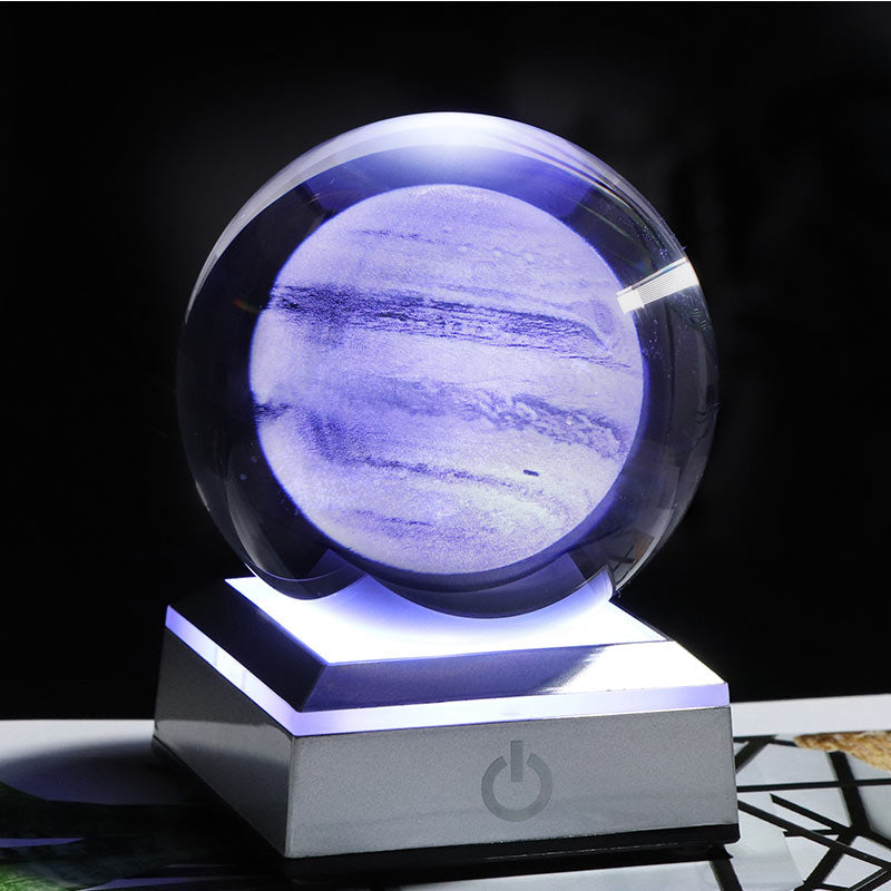 New 80mm K9 Crystal Solar System Planet Globe 3D Laser Engraved Sun System Ball with Touch Switch LED Light Base Astronomy Gifts