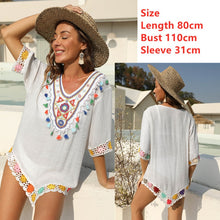 Load image into Gallery viewer, Black Beach Dress for Women Tunics Crochet Flower Swimsuit Cover Up Solid White Tunic 2022 Summer Beachwear Bikini Pareo Ups
