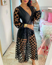 Load image into Gallery viewer, 2021 Women&#39;s Clothing Spring Polkadot Print Wrap Long Sleeve Maxi Dress See Through Party Wedding Formal Elegant Boho V Neck
