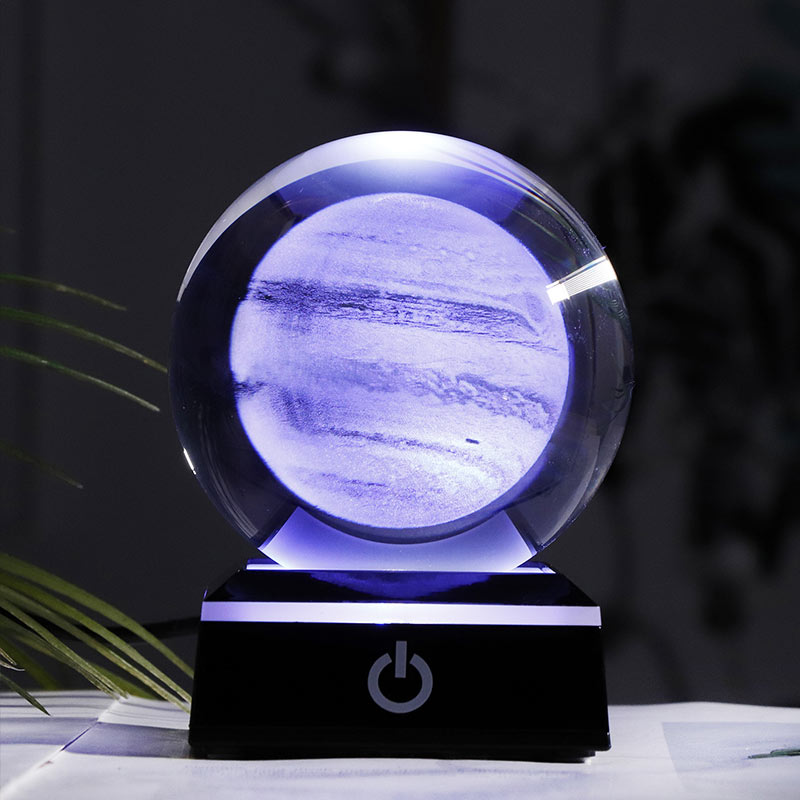 New 80mm K9 Crystal Solar System Planet Globe 3D Laser Engraved Sun System Ball with Touch Switch LED Light Base Astronomy Gifts