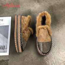 Load image into Gallery viewer, Aphixta Warm Real Mink Fur Shoes Women Luxury Crystal Hand Stitching Leather Winter Shoes Woman Slip-on Platform Flats
