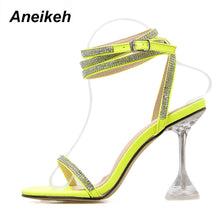 Load image into Gallery viewer, Aneikeh Glitter Rhinestone Pumps Rome Sandals Women Shoes Peep Toe Perspex Heel Stilettos High Heels Sandals Summer Party Shoes
