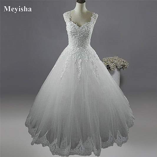 ZJ9076-C White Ivory pearls Wedding Dresses with lace bottom for brides dress plus size 2-26W
