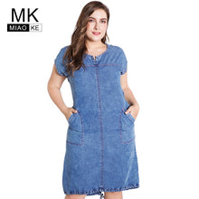 Load image into Gallery viewer, 2021 Summer ladies Plus Size denim dress for women clothes Round Neck Pockets elegant  4xl 5xl 6xl Large Size party Dress
