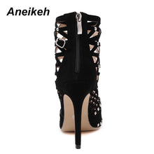 Load image into Gallery viewer, Aneikeh 2022 Gladiator Roman Sandals Summer Rivet Studded Cut Out Caged Ankle Boots Stiletto High Heel Women Sexy Shoes Pumps
