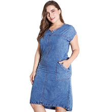 Load image into Gallery viewer, 2021 Summer ladies Plus Size denim dress for women clothes Round Neck Pockets elegant  4xl 5xl 6xl Large Size party Dress
