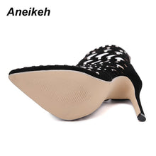 Load image into Gallery viewer, Aneikeh 2022 Gladiator Roman Sandals Summer Rivet Studded Cut Out Caged Ankle Boots Stiletto High Heel Women Sexy Shoes Pumps
