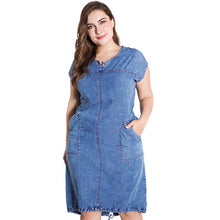 Load image into Gallery viewer, 2021 Summer ladies Plus Size denim dress for women clothes Round Neck Pockets elegant  4xl 5xl 6xl Large Size party Dress
