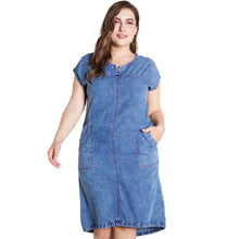 Load image into Gallery viewer, 2021 Summer ladies Plus Size denim dress for women clothes Round Neck Pockets elegant  4xl 5xl 6xl Large Size party Dress
