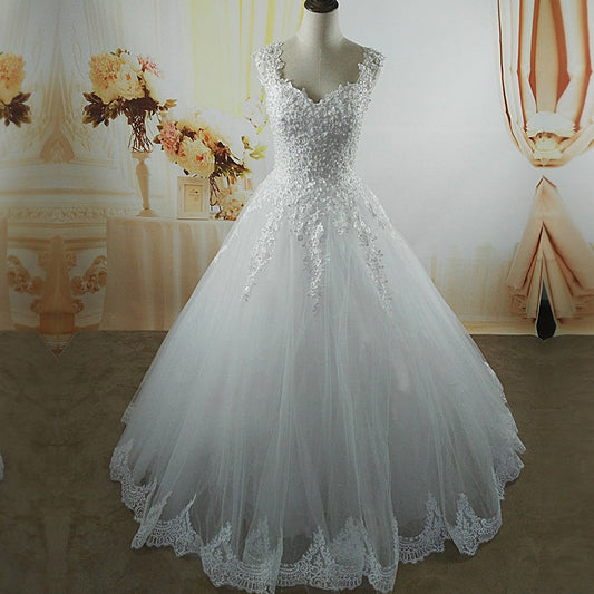 ZJ9076-C White Ivory pearls Wedding Dresses with lace bottom for brides dress plus size 2-26W