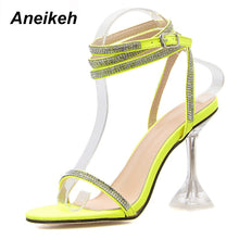 Load image into Gallery viewer, Aneikeh Glitter Rhinestone Pumps Rome Sandals Women Shoes Peep Toe Perspex Heel Stilettos High Heels Sandals Summer Party Shoes
