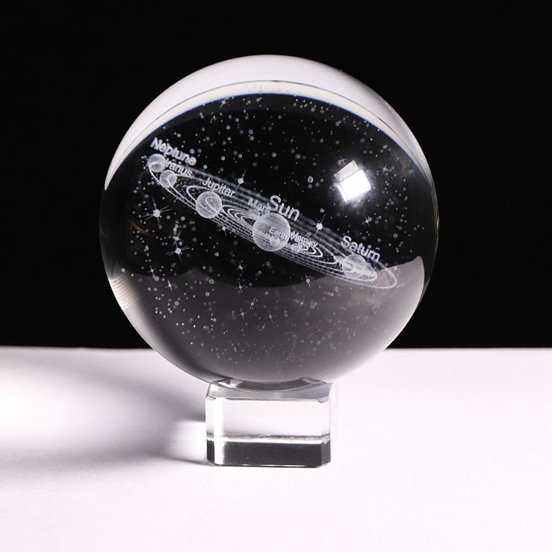 New 80mm K9 Crystal Solar System Planet Globe 3D Laser Engraved Sun System Ball with Touch Switch LED Light Base Astronomy Gifts