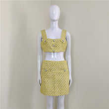 Load image into Gallery viewer, A4274 Latest Design Yellow Tweed Sequins Slim Autumn Ladies Plus Size 3 Piece Set
