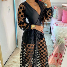 Load image into Gallery viewer, 2021 Women&#39;s Clothing Spring Polkadot Print Wrap Long Sleeve Maxi Dress See Through Party Wedding Formal Elegant Boho V Neck
