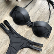 Load image into Gallery viewer, Black Bandeau Bikini Set Strapless Swimwear Women Push Up Biquini
