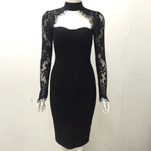 Load image into Gallery viewer, 2021 New Summer Black Bandage Dress Women Sexy Lace Long Sleeve Hollow Club Knee Dress Celebrity Evening Party Dress Vestidos
