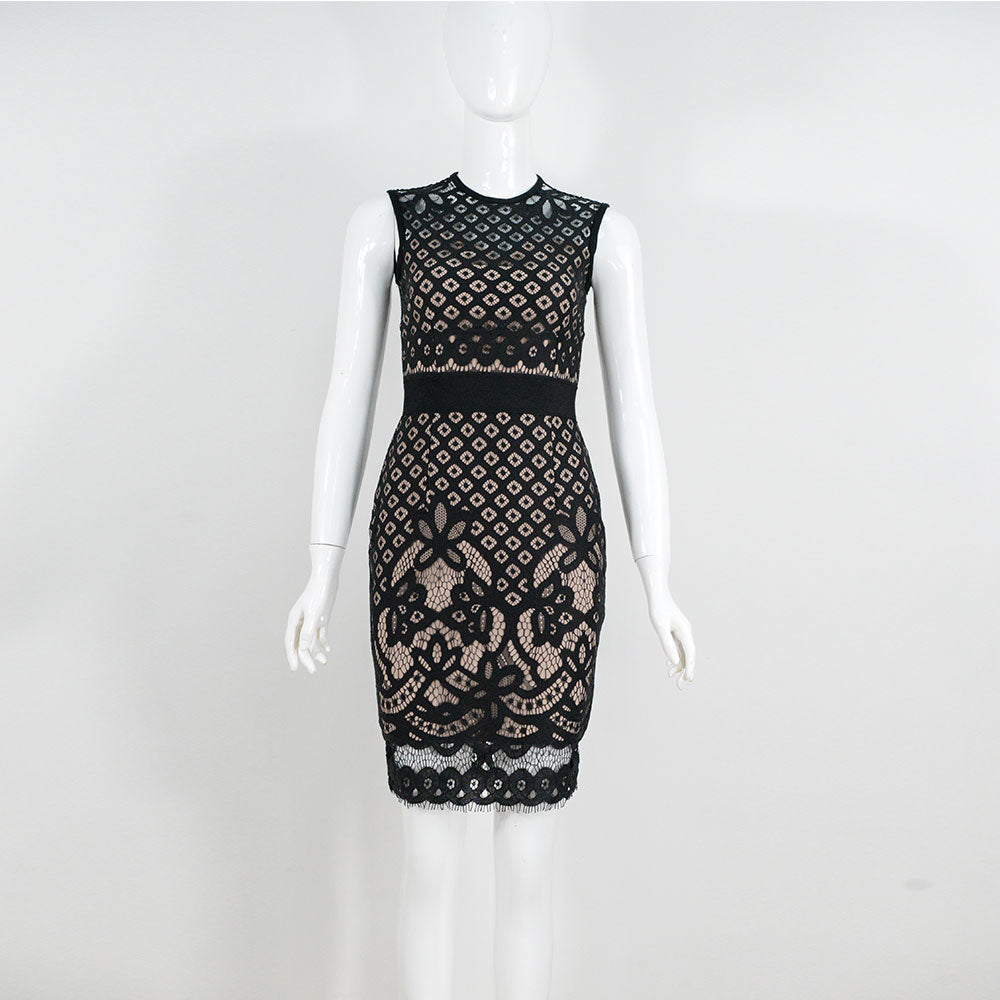 BA160 Anytops Elegant Style Bandage Dress Lace O-Neck Sleeveless Mini Bodycon Fashion Party Dress