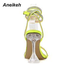 Load image into Gallery viewer, Aneikeh Glitter Rhinestone Pumps Rome Sandals Women Shoes Peep Toe Perspex Heel Stilettos High Heels Sandals Summer Party Shoes
