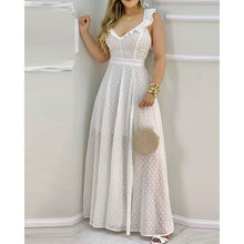 Load image into Gallery viewer, 2021 Summer Ruffle Hem Open Back Slit Maxi White Dress Sleeveless Elegant Casual Lace Up Sexy Vacation Solid Long Ladies Dress
