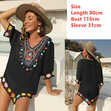 Load image into Gallery viewer, Black Beach Dress for Women Tunics Crochet Flower Swimsuit Cover Up Solid White Tunic 2022 Summer Beachwear Bikini Pareo Ups
