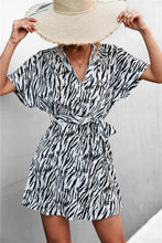 Load image into Gallery viewer, Animal Print Tie-Waist Mini Shirt Dress
